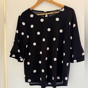 Adrianna Papell Black and White Bell Sleeve Blouse